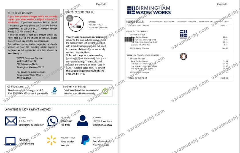 UNITED KINGDOM BIRMINGHAM WATER business utility bill Word and PDF template 2-3